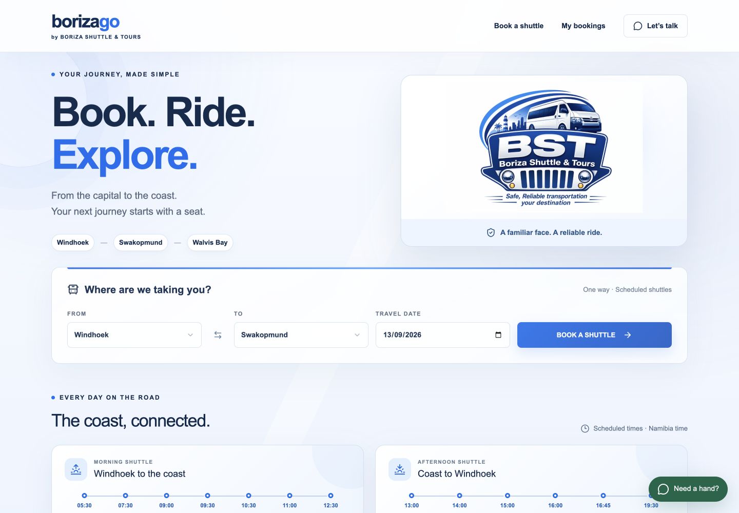 Borizago shuttle booking experience for Boriza Shuttle and Tours