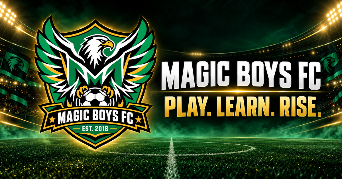 Magic Boys FC crest with the words Magic Boys FC, established 2018, and Play. Learn. Rise.