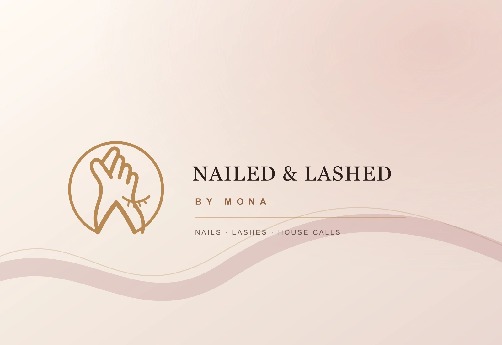 Enhanced NAILED and Lashed by Mona logo in its pearl, blush and salon-gold identity