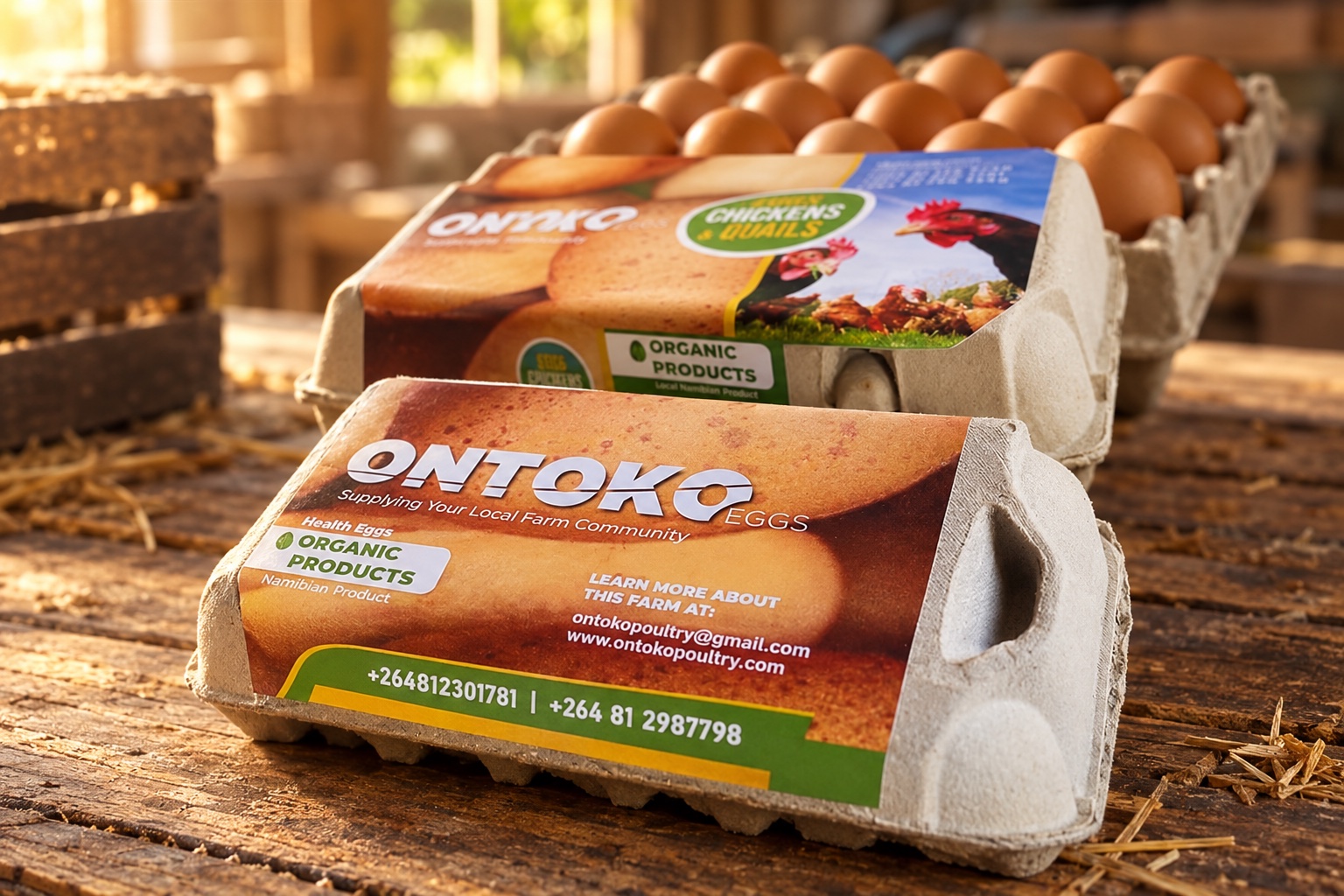Authentic Ontoko Foods egg packaging presented in the renewed product photography system