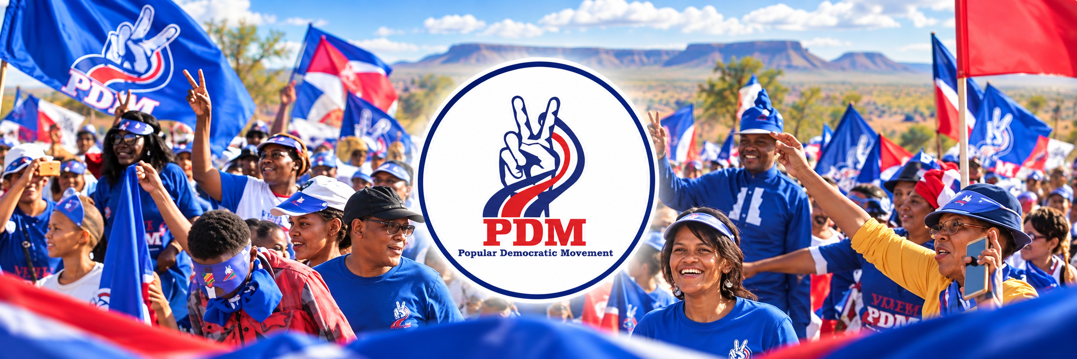 PDM Namibia community banner in the movement's blue, red and white identity