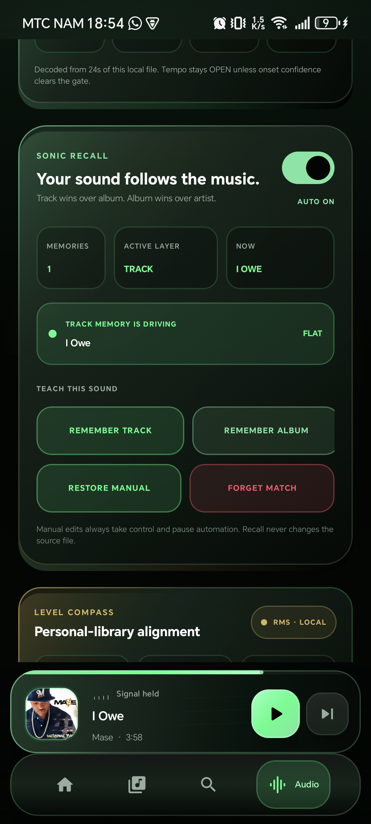 UNIFIED 17.0 track-scoped Sonic Recall memory active on Android 15